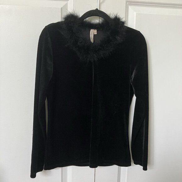 Y2K Susan Lawrence Velvet Top Womens S Black Feather Collar Fairy Whimsigoth - Picture 1 of 7